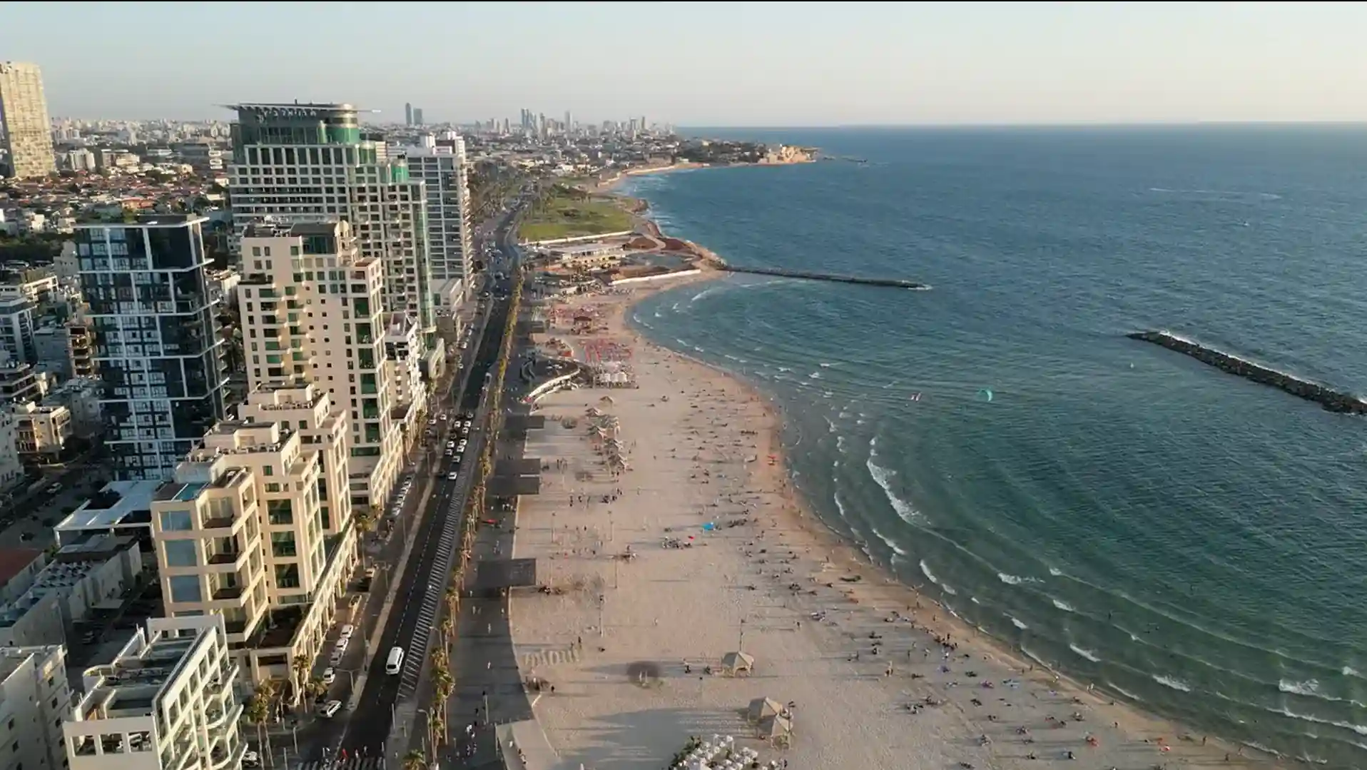Aerial view of Tel Aviv's Mediterranean coastline